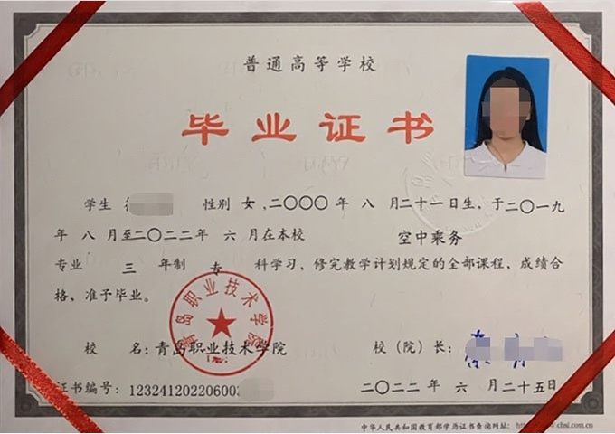 罗定青岛职业技术学院毕业证样本图片